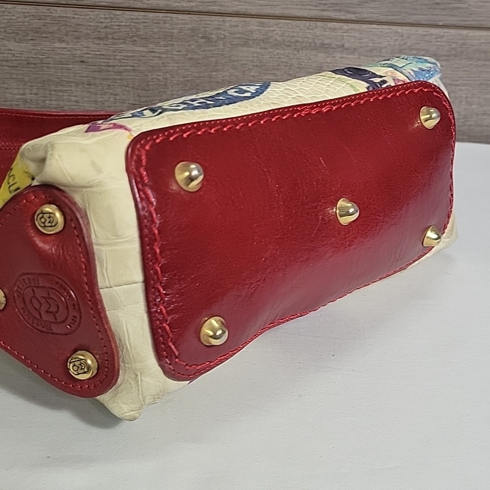 Marino Orlandi Italian Small Stylish Red and Cream Leather Shoulder Bag - Picture 10 of 16